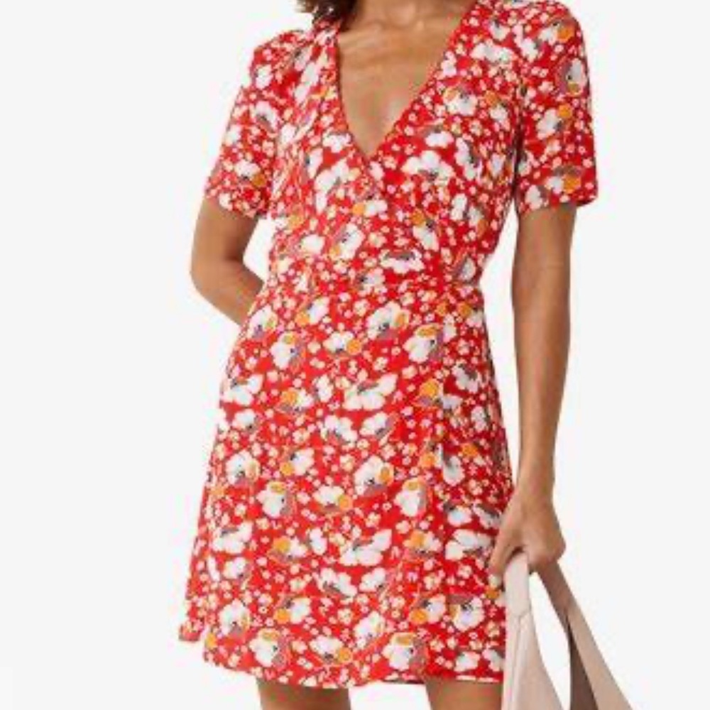& Other Stories Scalloped Red and White Floral Wrap Dress